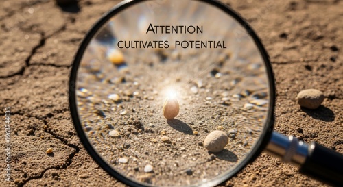 Magnifying Glass Focuses Sunlight on Seed Symbolizing Potential