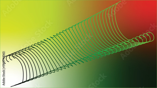 Green Spiral Tube on Colorful Gradient Background abstract
