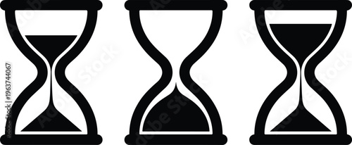 Three Black Hourglass Icons Showing Time Passing clock