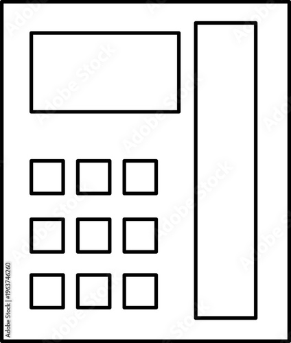 Technical architectural drawing showing modern building facade or control panel with horizontal display, vertical element, and grid of square buttons or windows.