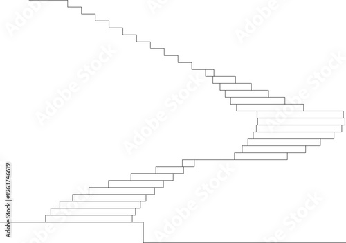 Technical architectural section drawing showing multi-flight staircase with intermediate landings displaying stepped configuration and vertical circulation.