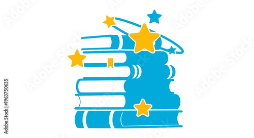 Stack of books with star symbols.