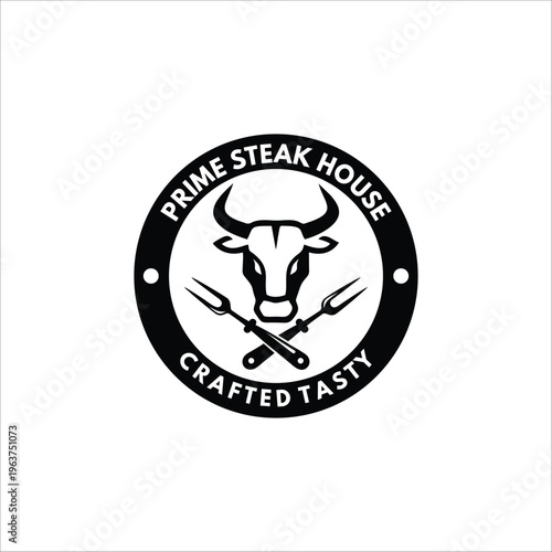 Beef steak and grill emblem badge vintage logo design