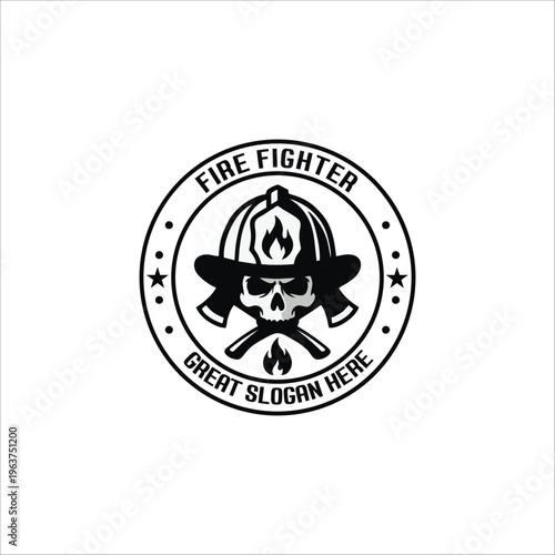 Skull fire fighter emblem logo design