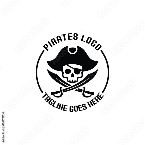Skull pirates captain logo badge vector 
