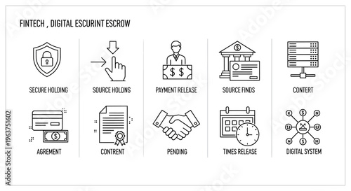 Fintech digital escrow exchange icons.