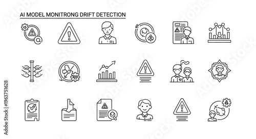 AI model monitoring drift detection icons.