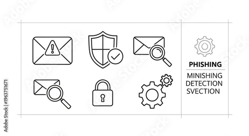 Phishing detection protection security icons set.