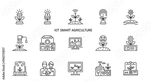 Smart agriculture technology icons set.