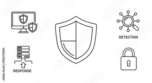 Cybersecurity protection shield icon set.