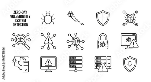 Zero Day Vulnerability System Detection Icons.