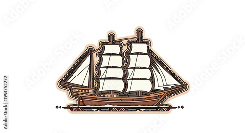 Vintage Sailing Ship Model Illustration.