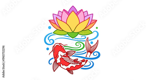 Colorful Koi Fish Swimming Under Lotus.