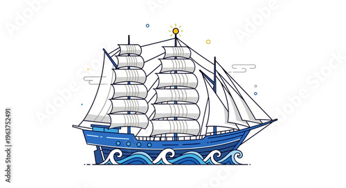 Detailed Illustration of a Sailing Ship.