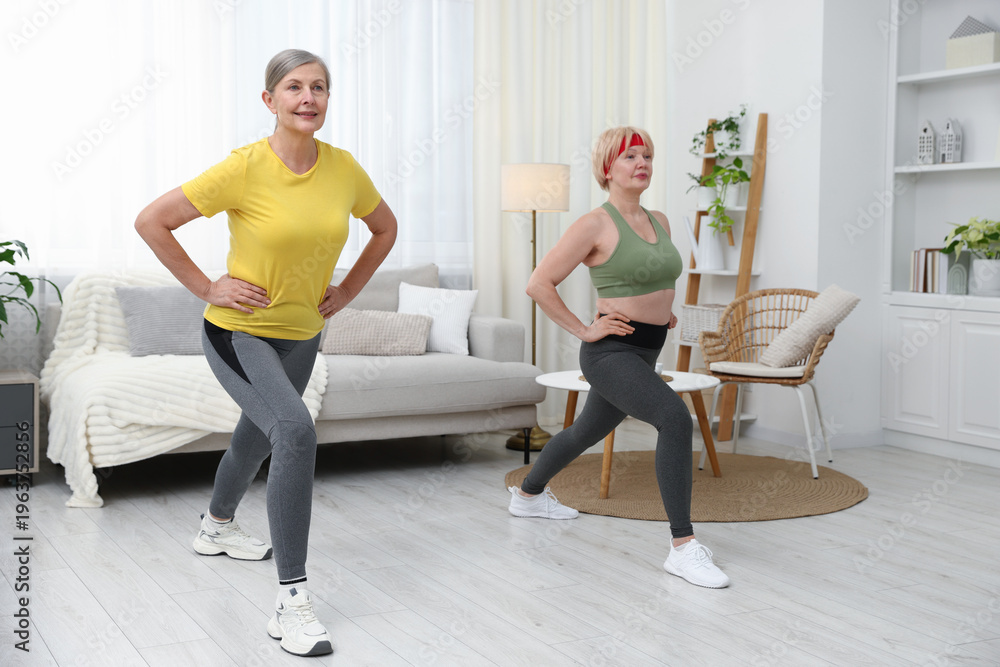 Obraz premium Senior women training at home. Fitness and sport