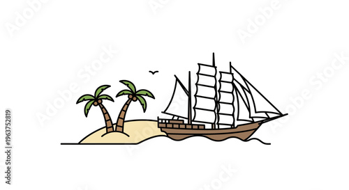 Brown Sailing Ship on Water.