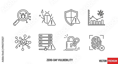 Zero Day Vulnerability Icons Cyber Security.