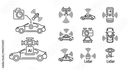 Autonomous vehicle technology system icons.