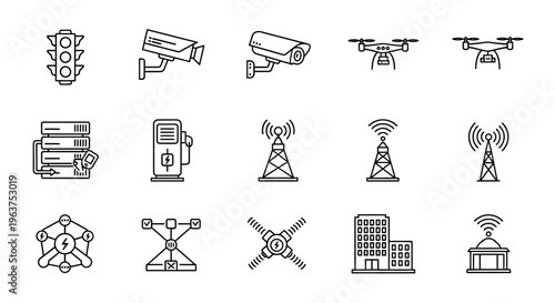 Collection of various communication technology icons.