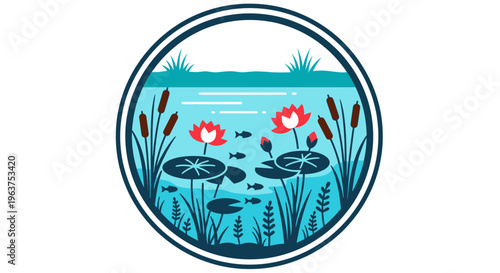 Lotus flowers in a pond scene.