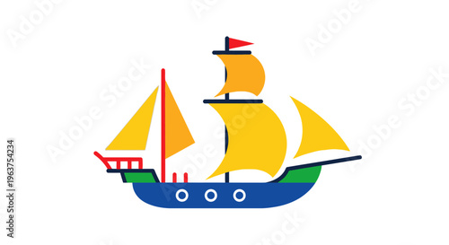 Colorful Sailboat With Yellow Sails.