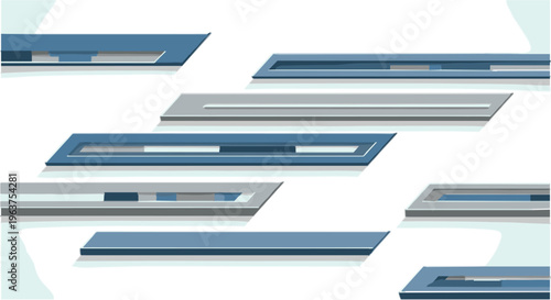 Abstract modern geometric banner set with layered shapes in blue and gray dynamic design elements for web headers and presentation backgrounds vector
