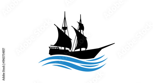 Sailing Ship on the Water Surface.