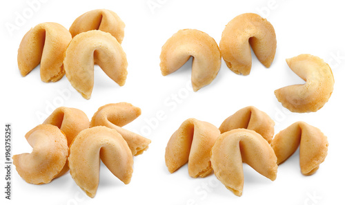 Konstfotografi Fortune cookies with predictions isolated on white, set