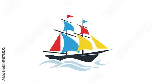 Colorful Sailboat on the Water Surface.