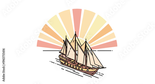 Vintage Sailing Ship at Sunset.