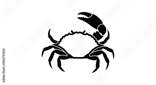 Black silhouette of a crab sideways.