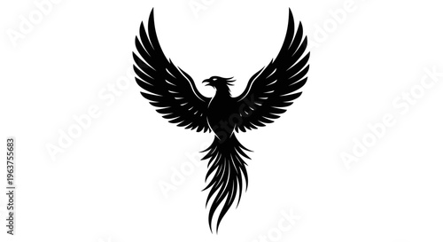 Black silhouette of a phoenix bird.