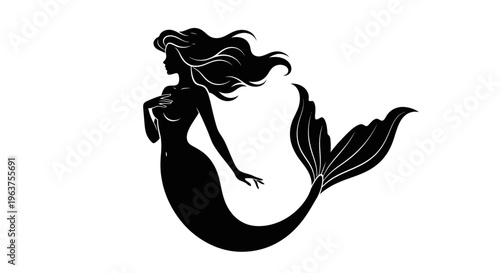 Black silhouette of a mermaid figure.