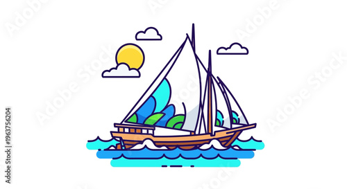 Sailing boat on the water surface.