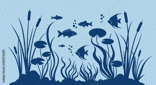 Fish swimming in aquatic plant life.