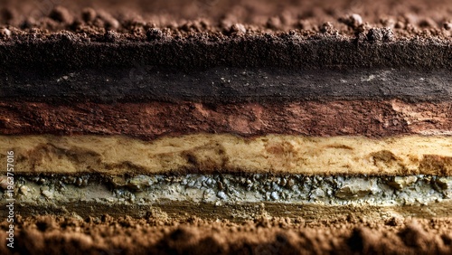 Detailed Geological Cross Section of Underground Soil Layers and Sediment Strata