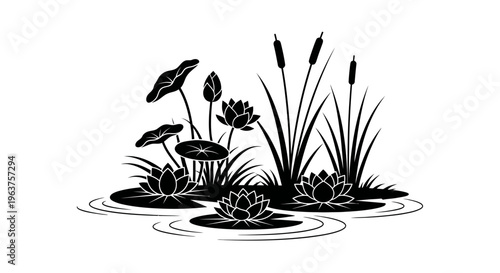 Black and white cattail water plants.