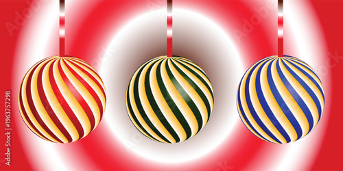 Beautiful 3D colorful Christmas balls, decorative glass balls that are hung for Christmas and New Year celebrations.