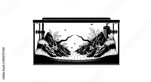 Black and white aquarium fish tank.