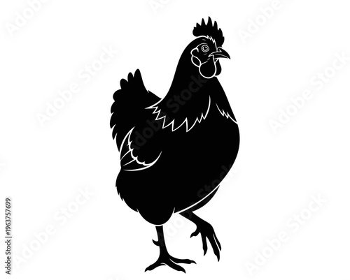 Black Silhouette of a Chicken Standing.