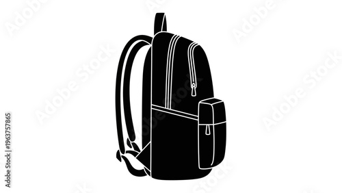 Black Backpack with Pockets and Straps.