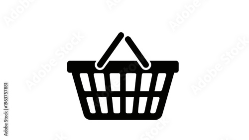 Black Shopping Basket Icon Illustration.