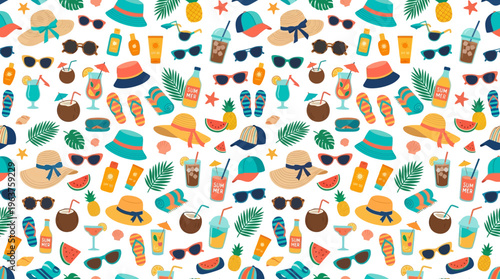 Colorful Camping Essentials Pattern Featuring Tents and Gear for Outdoor Enthusiasts.