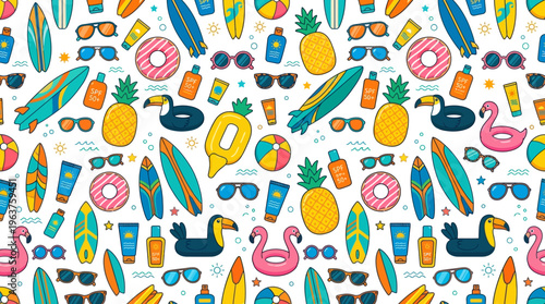 Vibrant Tropical Fruit and Vegetable Pattern Design for Textiles.
