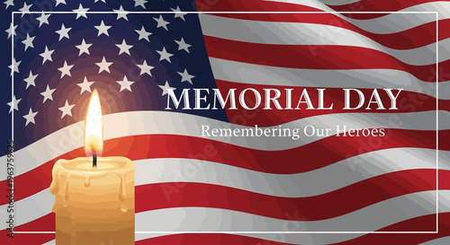 Memorial Day Banner with candle and the United States official flag on background