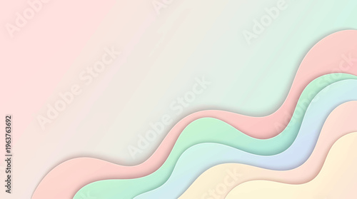 Gentle pastel waves elegantly layer creating a serene and soft abstract background design, perfect for delicate digital graphics and calming visual projects