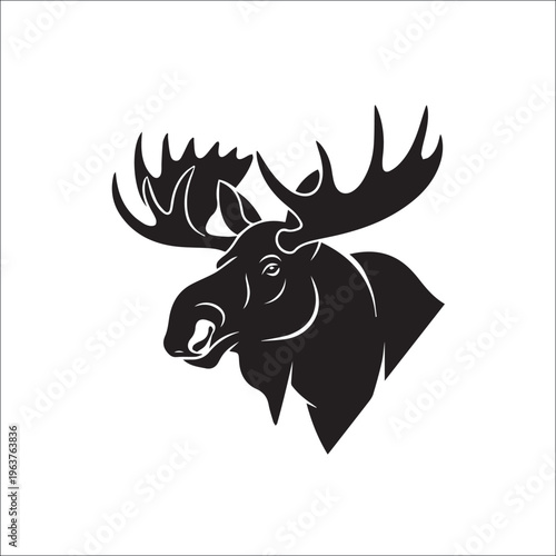 Majestic Moose Silhouette: A striking black and white silhouette of a moose head, showcasing its impressive antlers and rugged profile.