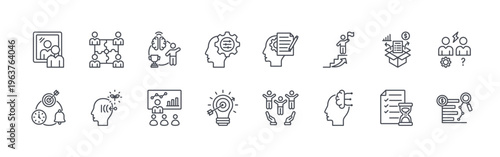 Billede på lærred collection of 16 thin line business coaching icons including self reflection, go