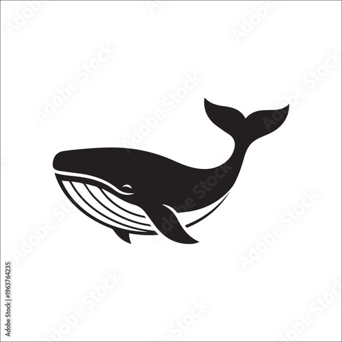 Whale Icon: A minimalist black silhouette of a majestic whale, poised gracefully.