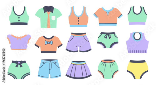 Flat Design Icons: Children's Clothing Collection, Vector Stock